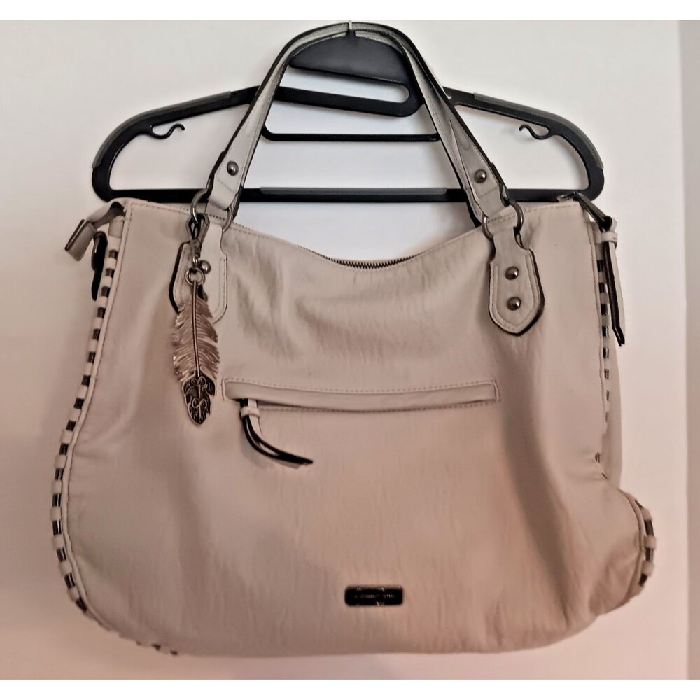 Jessica Simpson Hobo Bag Bone Leopard Print Lining Silver Hardware Crossbody